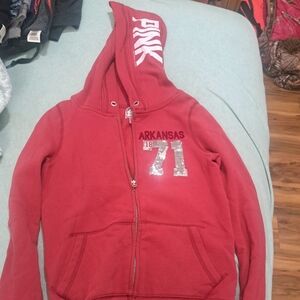 PINK Victoria's Secret  Red Zip-Up Arkansas Razerback Jacket Sz Sm